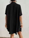 Bsubseach Swimsuit Coverup for Women Button Down Beach Swim Cover Up Shirt Dress Short Sleeve Summer Beachwear Black L