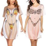 Ekouaer Womens Bikini Shirt Cover Up 2 Pcs Funny Body Print Bikini Tee Shirt 2 Pack Bikini Dress Beachwear M