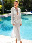 Caracilia Women Swimsuit Coverup Crochet Bathing Suit Swim Cover Ups for Swimwear Summer Long Sleeve Beach Dress Beachwear White X-Large