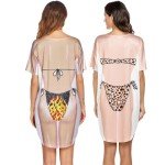 Ekouaer Womens Bikini Shirt Cover Up 2 Pcs Funny Body Print Bikini Tee Shirt 2 Pack Bikini Dress Beachwear M