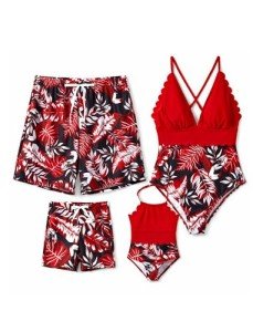 PATPAT Family Matching Swimwear One Piece Swimsuits Tropical Red Floral Print Bathing Suits Adjustable Straps Beachwear Women S