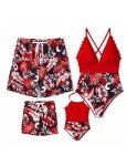 PATPAT Family Matching Swimwear One Piece Swimsuits Tropical Red Floral Print Bathing Suits Adjustable Straps Beachwear Women S