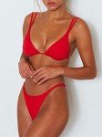 Women's High Cut Thong Bikini Low Triangle Swimsuit Padded Swimwear Adjustable Strap Sexy 2PCS Beachwear Red L