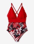 PATPAT Family Matching Swimwear One Piece Swimsuits Tropical Red Floral Print Bathing Suits Adjustable Straps Beachwear Women S