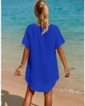 SimpleFun Bathing Suit Cover Up for Women Dress Short Sleeve V Neck Beachwear Boho Swimsuit Coverup Crochet Lace Royal Blue XL