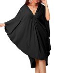 Bsubseach Short Caftans for Women Solid Color Kaftan Dresses Swimsuit Cover Up V Neck Beachwear Loungewear Black
