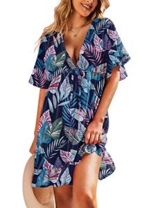 AI'MAGE Women Bathing Suit Cover Ups Shirt Button Up Cover Up for Swimwear Floral Pattern Beachwear(Pattern 1,Medium)