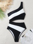Leoparts Women's Color Block One Piece Swimsuits Monokini One Shoulder Cutout High Cut Bathing Suits Beachwear
