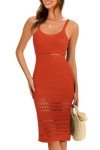 MIHOLL Sexy Bikini Cover Up for Women Sleeveless 2024 Summer Hollow Out Casual Crochet Beachwear Long Sundresses(Orange, Medium)