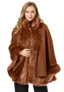 Plus Size Faux Fur Wool Cape by Jessica London