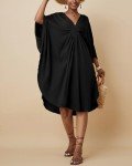 Bsubseach Short Caftans for Women Solid Color Kaftan Dresses Swimsuit Cover Up V Neck Beachwear Loungewear Black