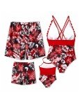 PATPAT Family Matching Swimwear One Piece Swimsuits Tropical Red Floral Print Bathing Suits Adjustable Straps Beachwear Women S