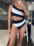 Leoparts Women's Color Block One Piece Swimsuits Monokini One Shoulder Cutout High Cut Bathing Suits Beachwear