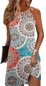 Beach Dresses for Women 2024 Vacation Beachwear Coverups Summer Halter Dresses Casual Sexy Sleeveless Sundresses(M.Flower Mandala Green)