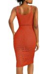 MIHOLL Sexy Bikini Cover Up for Women Sleeveless 2024 Summer Hollow Out Casual Crochet Beachwear Long Sundresses(Orange, Medium)