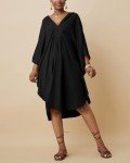 Bsubseach Short Caftans for Women Solid Color Kaftan Dresses Swimsuit Cover Up V Neck Beachwear Loungewear Black