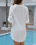 Bsubseach Bathing Suit Cover Up for Women Cotton Swim Coverup Long Sleeve Shirt Dress Beachwear White M