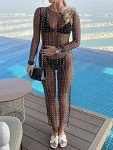 Chloefairy Women's Rhinestone Mesh Dress Pearl Cover Up Dress Sexy Sheer Coverups for Swimwear Bikini Bathing Suit Beachwear (as1, Alpha, x_l, Regular, Regular, Black)