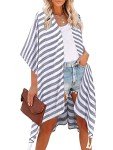 Moss Rose Women's Beach Cover up Swimsuit Stripe Kimono Cardigan Loose Short Sleeve Beachwear
