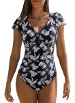 Dokotoo Women's Ruffle One Piece Swimsuit Sexy V Neck Tummy Control Bathing Suits with Wrap Skirt Floral Print Padded Monokini Swimwear Racerback Beachwear for Women Black XX-Large