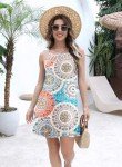 Beach Dresses for Women 2024 Vacation Beachwear Coverups Summer Halter Dresses Casual Sexy Sleeveless Sundresses(M.Flower Mandala Green)