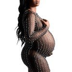 Chloefairy Women's Rhinestone Mesh Dress Pearl Cover Up Dress Sexy Sheer Coverups for Swimwear Bikini Bathing Suit Beachwear (as1, Alpha, x_l, Regular, Regular, Black)