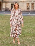 Casual Midi Women Collar Shirt Dress A Line Flowy Elegant Floral Lantern Long Sleeve Beachwear Brown Floral XX-Large