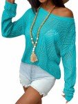 Zeagoo Women's Crochet Tops Spring Summer Trendy Off The Shoulder Long Sleeve Beachwear Vacation Outfits Light Blue L