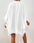 Bsubseach Swimsuit Cover Up for Women 2025 Beach Cover Up Shirt Bikini Beachwear Ruffle Batwing Sleeve Bathing Suit Cover up Button Down Blouse Beach Dress White