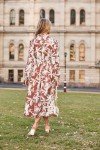 Casual Midi Women Collar Shirt Dress A Line Flowy Elegant Floral Lantern Long Sleeve Beachwear Brown Floral XX-Large