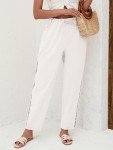 Puimentiua Women's White Linen Capri Pants with Drawstring Petite Summer Beachwear Lightweight Elastic Waist Pants, M