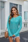 Zeagoo Women's Crochet Tops Spring Summer Trendy Off The Shoulder Long Sleeve Beachwear Vacation Outfits Light Blue L