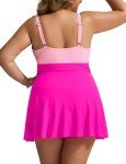 Hanna Nikole Women's One Piece Swimdress V Neck Tummy Control Bathing Suit Color Block Vacation Beachwear Swimsuit Hot Pink 18Plus