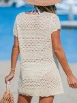 CUPSHE Women Swimsuit Coverup Crochet Bathing Suit Cover Ups Short Sleeve Summer Bikini Beachwear Knit Dress Off-White Small