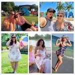 Holidys swimdress crossover one piece a bathing suit printed flower beachwear resistant swims skirt full colour for petite women with pretty gifts,Maroon Floral,3XL/16-18