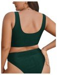 SOLY HUX Women's Plus Size Bikini Tops Heart Ring Swimsuit Cut Out Bathing Suit Tops V Neck Beachwear Solid Dark Green 2XL