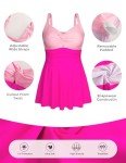 Hanna Nikole Women's One Piece Swimdress V Neck Tummy Control Bathing Suit Color Block Vacation Beachwear Swimsuit Hot Pink 18Plus