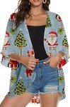 Buyears Women's Christmas Holidays Shirt Bikini Beachwear Bathing Suit Coverup Shawl Wraps Casual Blouse Tops, Christmas_blue, X-Large
