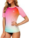 UV Rash Guard for Women Short Sleeve UPF 50+ Gradient Surf Shirts Swimming Beachwear Hiking Top 2XL