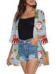 Buyears Women's Christmas Holidays Shirt Bikini Beachwear Bathing Suit Coverup Shawl Wraps Casual Blouse Tops, Christmas_blue, X-Large