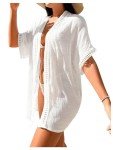 Milumia Women's Swimsuit Coverup Short Sleeve Open Front Kimono Swim Cover Up Beachwear White Medium