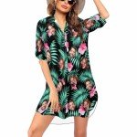 Custom Womens Swimsuit Cover Up Beach Bikini Swimwear V Neck Chiffon Coverups Personalized Face Bathing Suit Dress Shirt Cover Ups Beachwear Floral 09
