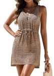 AI'MAGE Women Swimsuits Cover Up Crochet Bikini Coverups V Neck Beachwear with Adjustable Drawstring Khaki