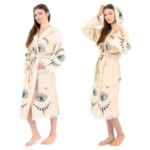 SECEL Evil Eye Robe, Boho Beachwear, Evil Eye Kimono - Aesthetic Handmade Bathrobe%100 Cotton Robe for Women Gym, Pool, Beach, Beach Cover Up, Morning Robe, Cardigan (L/XL, Evil Eye)