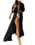 FANCYINN Long Black Beach Coverups for Women Kimono Bikini Cardigan Swimsuit Summer Flowy Dress Beachwear XL