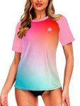 UV Rash Guard for Women Short Sleeve UPF 50+ Gradient Surf Shirts Swimming Beachwear Hiking Top 2XL