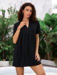 BMJL Women's Swimsuit Cover Up V-Neck Bathing Suit Cover Up Bikini Beachwear Shirt Dress(Black,L)
