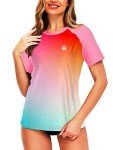 UV Rash Guard for Women Short Sleeve UPF 50+ Gradient Surf Shirts Swimming Beachwear Hiking Top 2XL