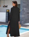 Bsubseach Women's Swimwear Cover Ups Long Sleeve Button Shirt Dress Beach Cover Up Kimono Beachwear Black L
