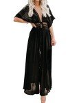 FANCYINN Long Black Beach Coverups for Women Kimono Bikini Cardigan Swimsuit Summer Flowy Dress Beachwear XL
